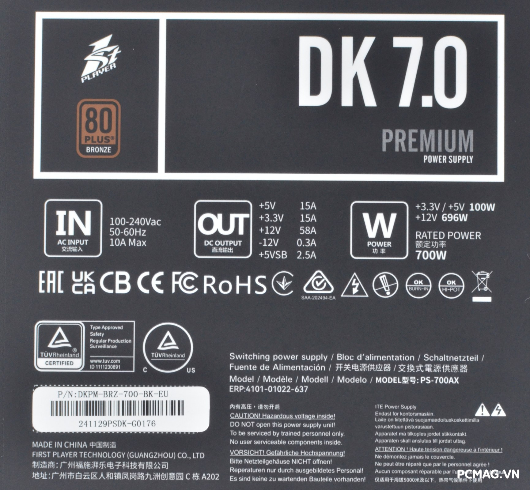 Đánh giá Nguồn 1ST PLAYER DK Premium Bronze 7.0 700W