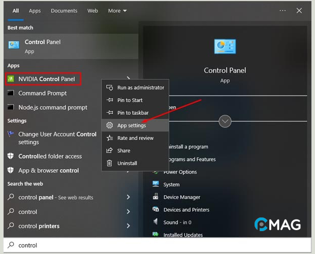 Repair và Reset NVIDIA Control Panel