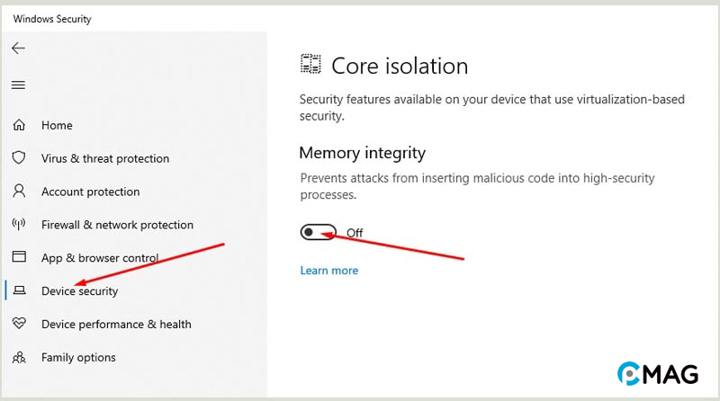 Vô hiệu hóa tạm thời Core Isolation