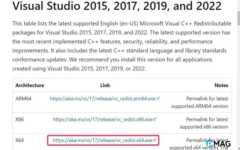 Cài đặt Visual C++ Redistributables