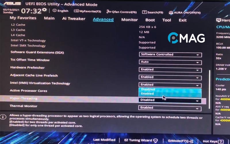Cách bật/ tắt Hyper Threading