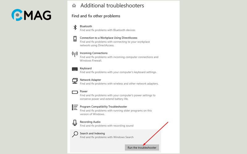 Chạy Search and Indexing Troubleshooter