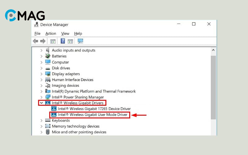 Tắt Intel Wireless Gigabit User Mode Driver