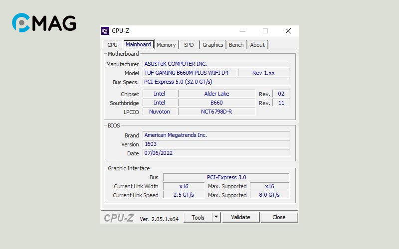 Kiểm tra thông tin mainboard qua CPU-Z