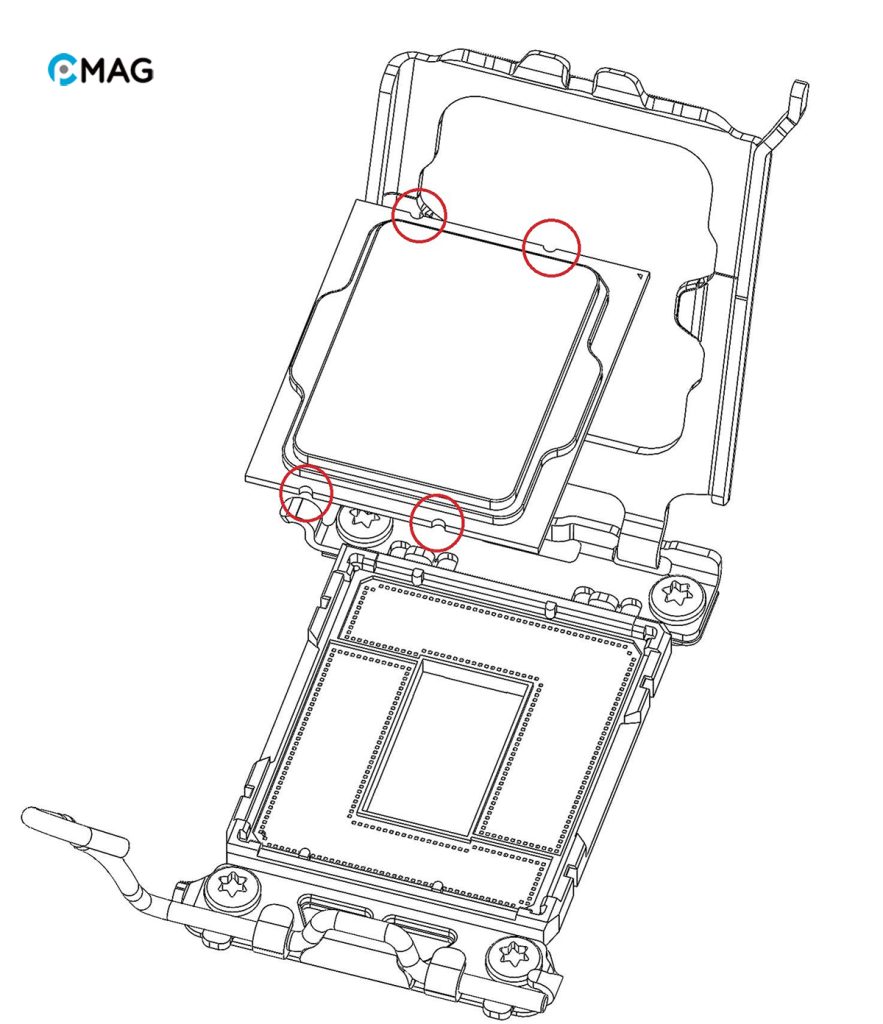 Cơ chế khóa ổ cắm cho LGA1700 với 4 phím