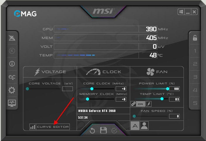 Mở Curve Editor trong MSI Afterburner