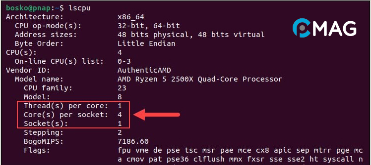 Cách xem vCPU trong một CPU