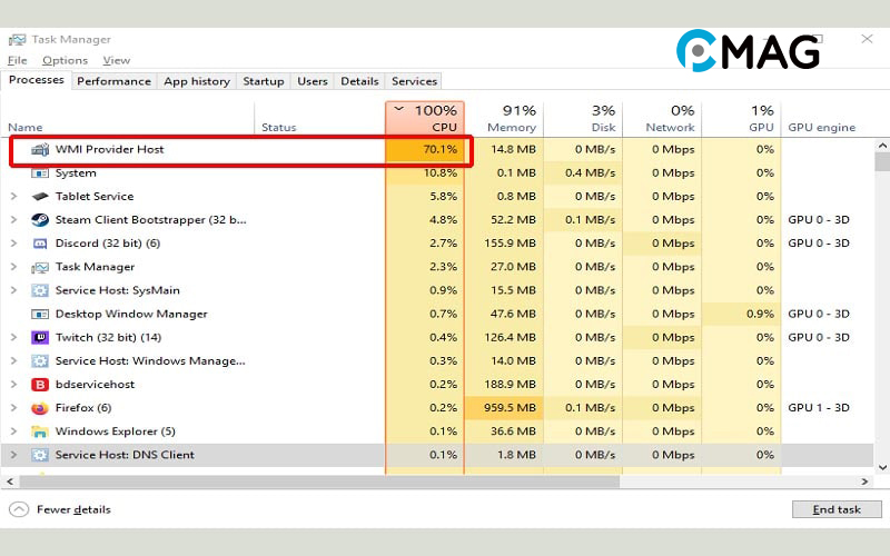 Nguyên nhân WMI Provider Host tốn nhiều CPU