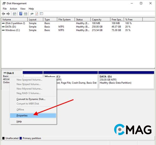 Thông qua Disk Management