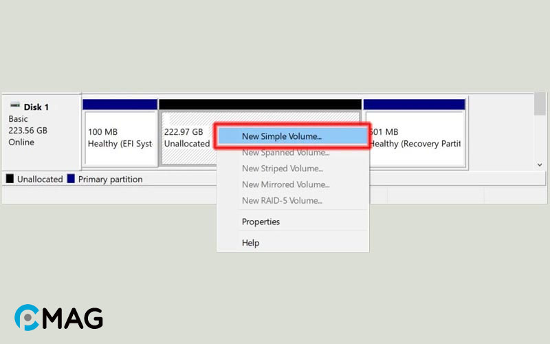 Thông qua Disk Management