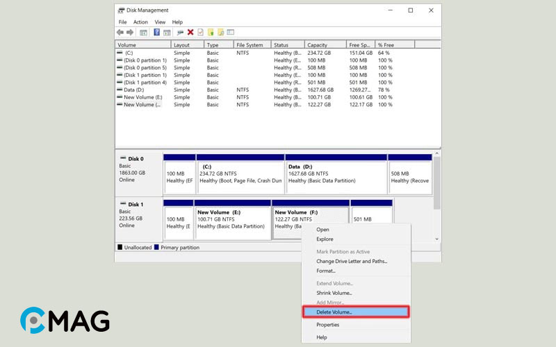 Thông qua Disk Management