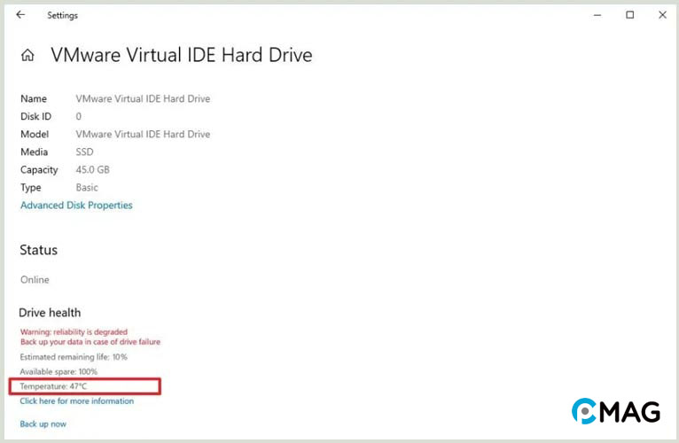 Kiểm tra nhiệt độ ổ cứng qua Windows Settings
