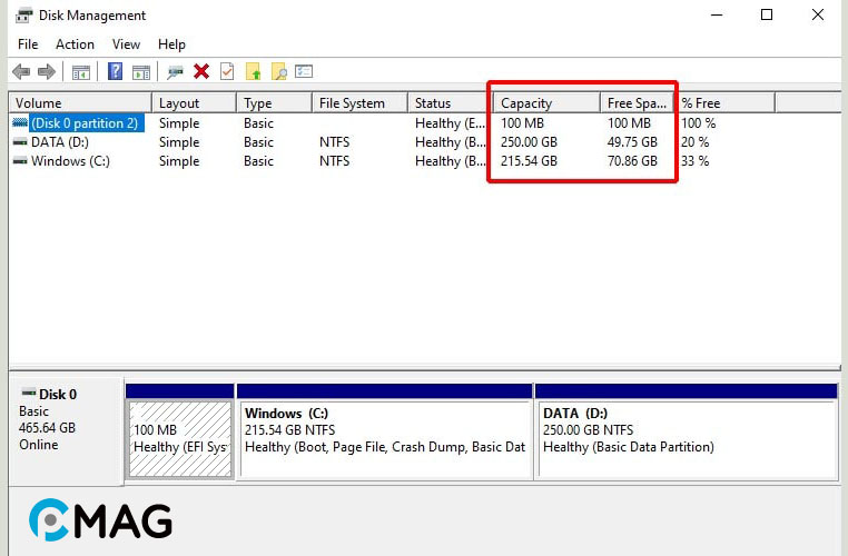 Thông qua Disk Management