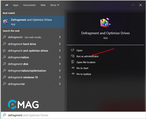 Thông qua Defragment and Optimize Drives