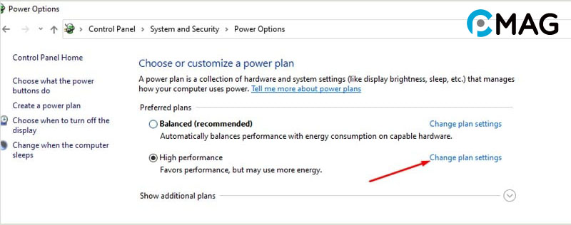 Sử dụng High Performance Power Settings