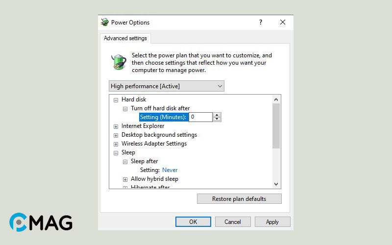 Sử dụng High Performance Power Settings