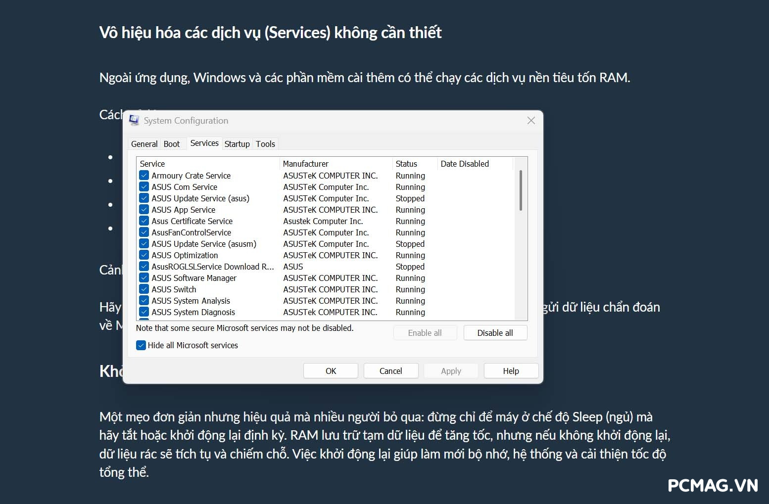Cách giảm sử dụng RAM trên Windows 11