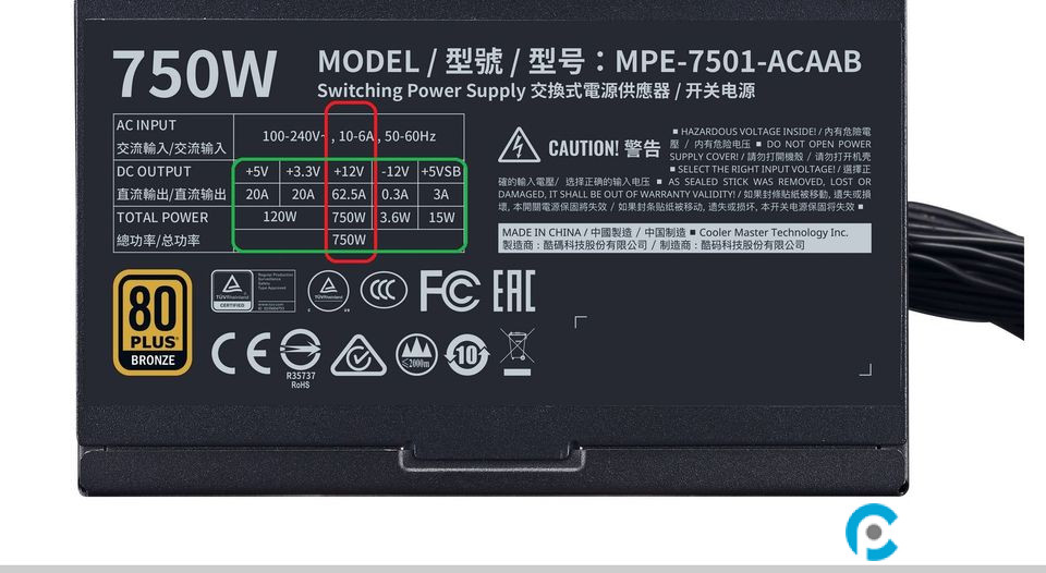 Cách xác định công suất danh định/công suất định mức của một PSU