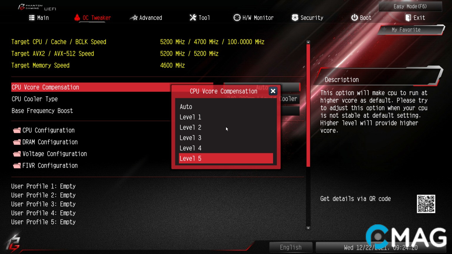 Tùy chỉnh giá trị voltage của các thành phần như CPU, RAM…