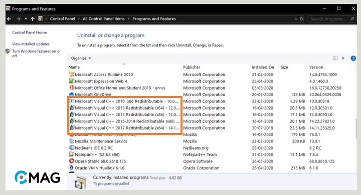 Cài lại Microsoft Visual C++ Redistributable