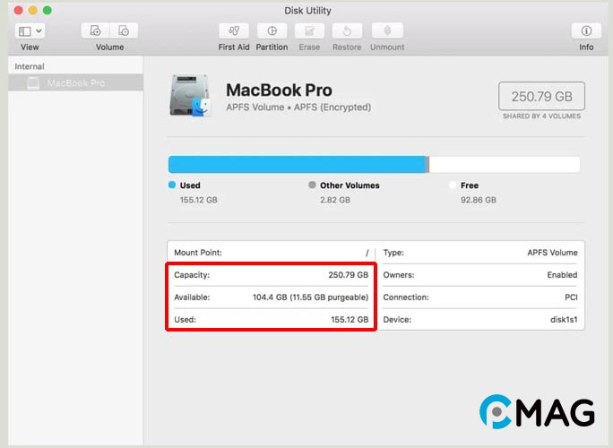 kiem-tra-dung-luong-o-cung-8 Thông qua Disk Utility
