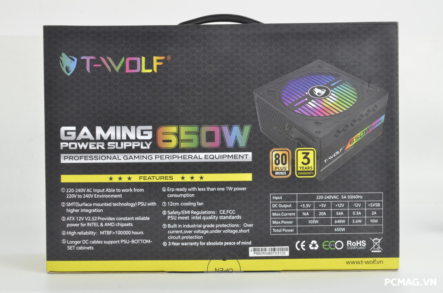 Đánh giá PSU T-WOLF TW-P650RGB PLUS 650W