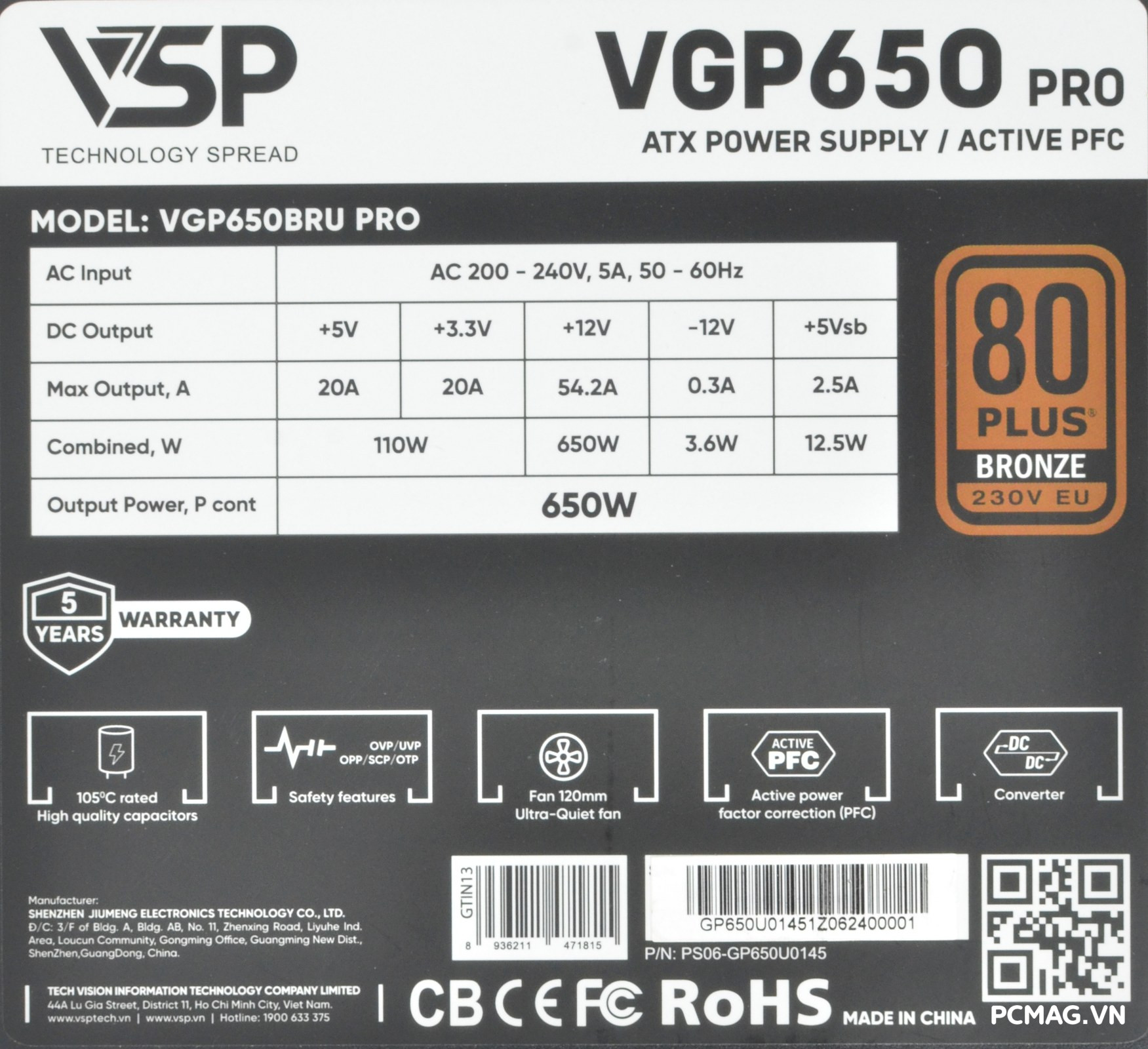 Đánh giá PSU VSP VGP650 PRO 650W