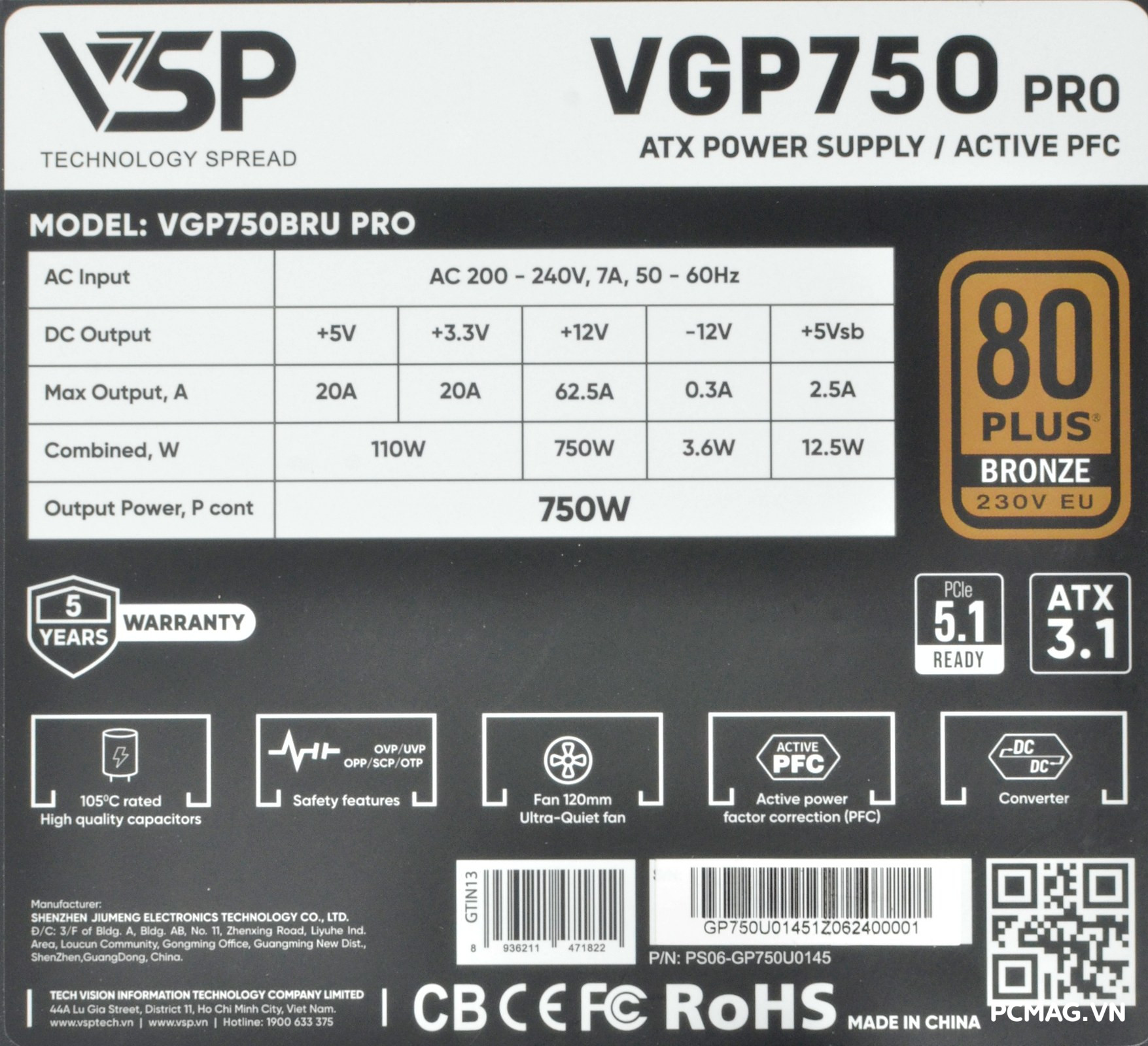 Đánh giá PSU VSP VGP750 PRO 750W