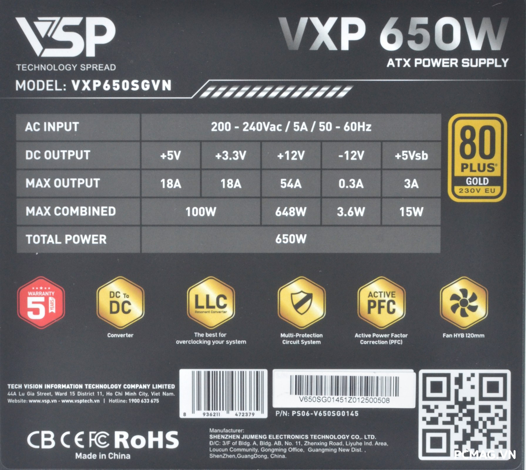 Đánh giá PSU VSP VXP650SGVN 650W (Straight-Line)
