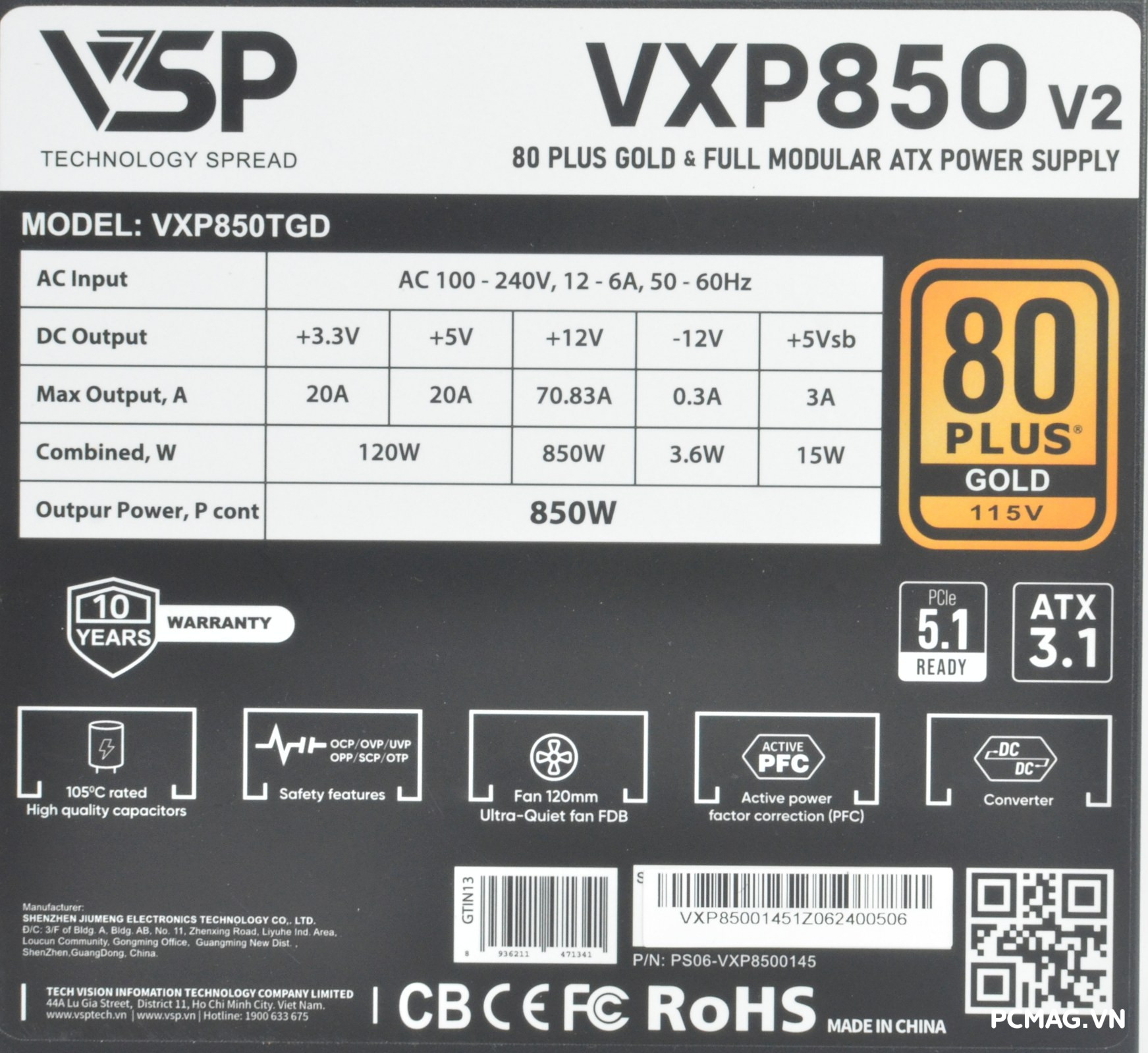 Đánh giá PSU VSP VXP850 V2 850W